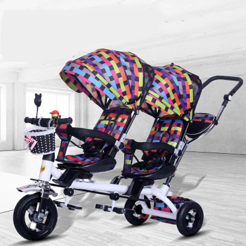Baby Strollers Double Twin with Air Wheel Universal Travel Baby Pram Children Double Seat Tricycle Carriage Kids Push Trike