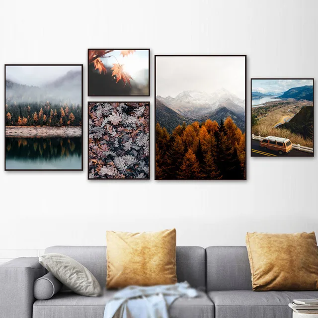 

Nordic Modern Art Wall Poster Canvas Painting Simple Landscape Maple Autumn Landscape Print Home Decoration Living Room Picture