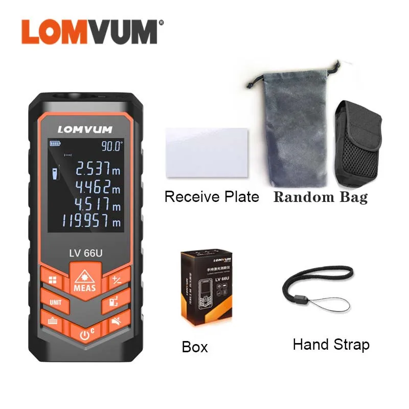 LOMVUM 66U Laser Rangefinder 120M Laser Roulette Digital Laser Distance Meter Level Tape Build Measure Device Ruler Test Tools LOMVUM 66U Laser Rangefinder 120M Laser Roulette Digital Laser Distance Meter Level Tape Build Measure Device Ruler Test Tools