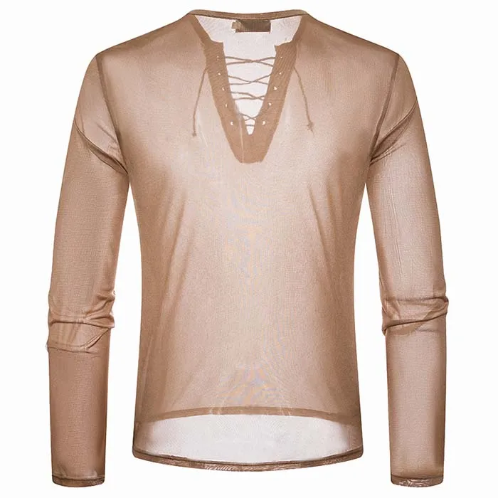 Дизайнерская осенняя и зимняя мужская футболка с шейным воротником, Мужская Сексуальная футболка с v-образным вырезом и длинным рукавом, Мужская облегающая одежда с воротником - Цвет: Yellow