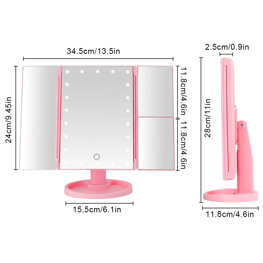 Зеркало для макияжа с сенсорным экраном 22 светодиодный светильник туалетный столик с увеличительным 1X/2X/3X/10X гибкое Карманное зеркальце косметическое 3 складывающиеся регулируемые