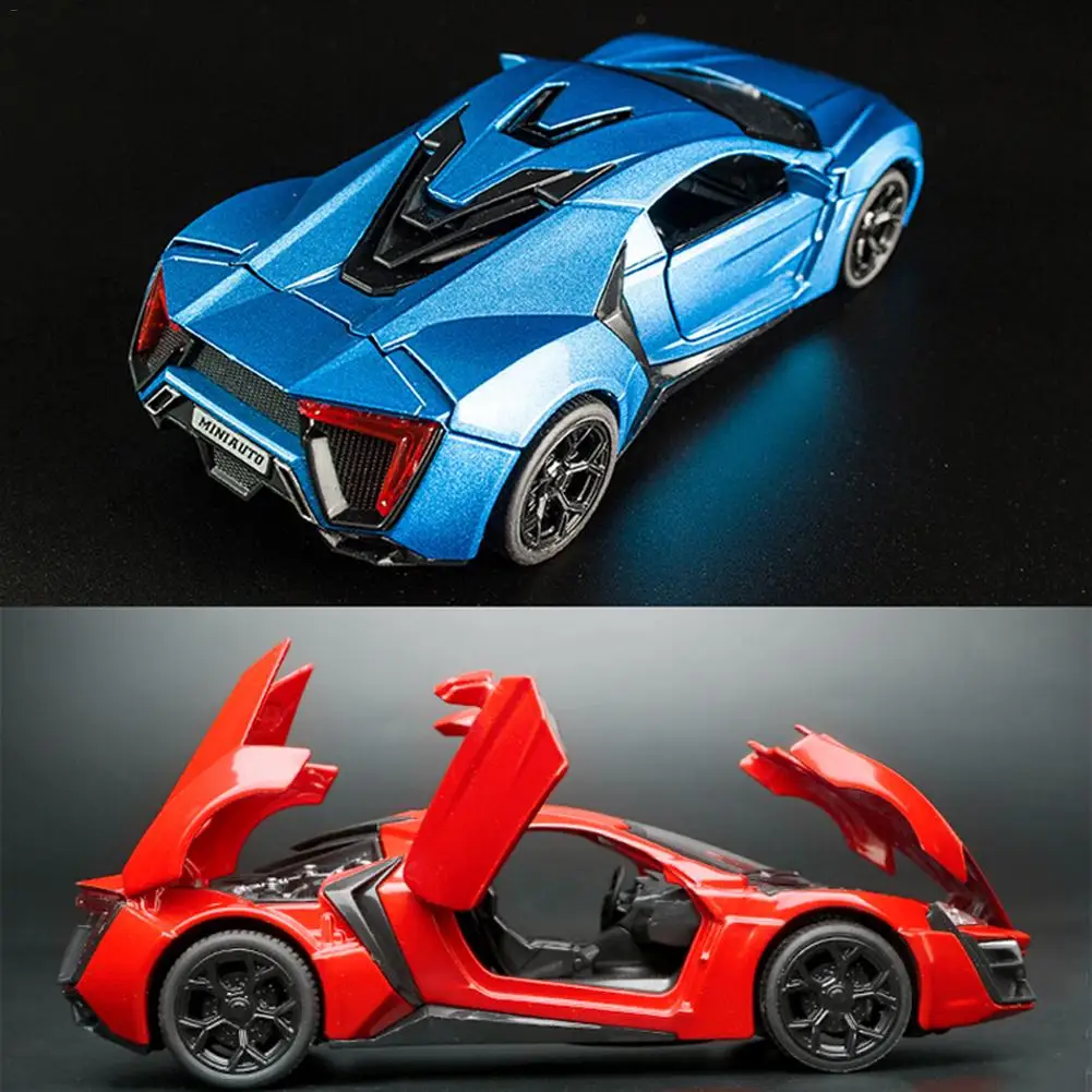 

Popular Car Lycan Supercar Alloy Sports Car Model Diecast Sound Light Super Racing Lifting Tail Car Wheels Toys For Children