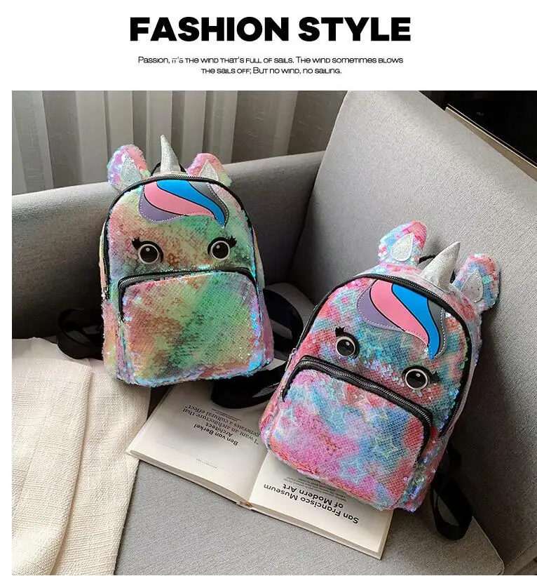 Детский рюкзак для девочек, модный рюкзак с блестками, bolso mujer, милый школьный рюкзак на плечо с рогом, женский рюкзак для путешествий