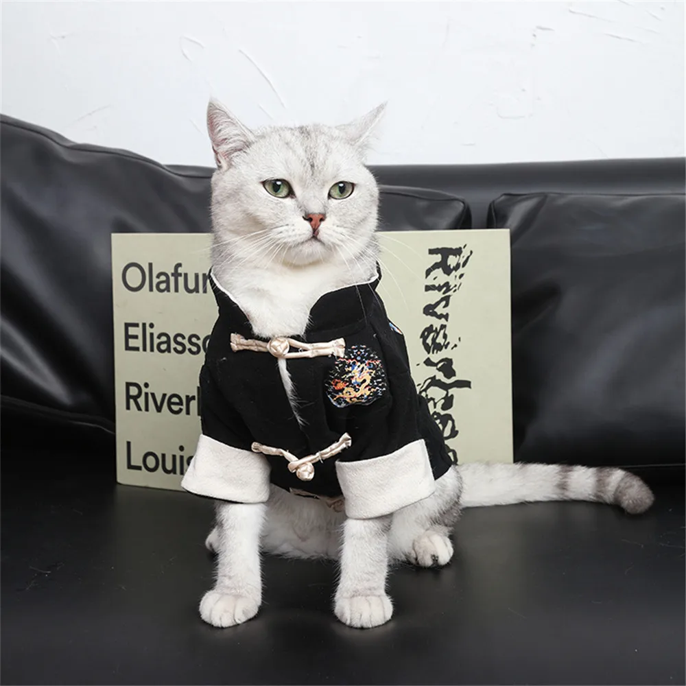 Cat mode Модная одежда для кошек, костюм Танг со словами, Забавный котенок, украшение, куртка, китайский стиль, костюм для щенка, маленькая, средняя, Большая рубашка для собак - Цвет: Cat mode