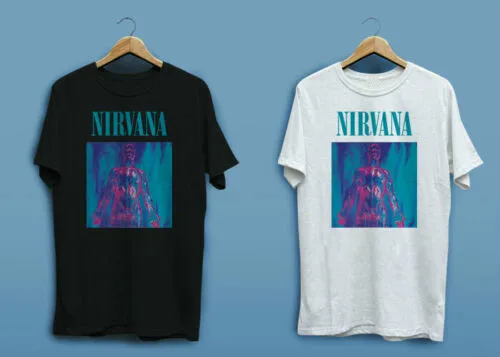 

New Nirvana Silver Rock Band Logo White Black Men's T-shirt Shirt XS - 2XL