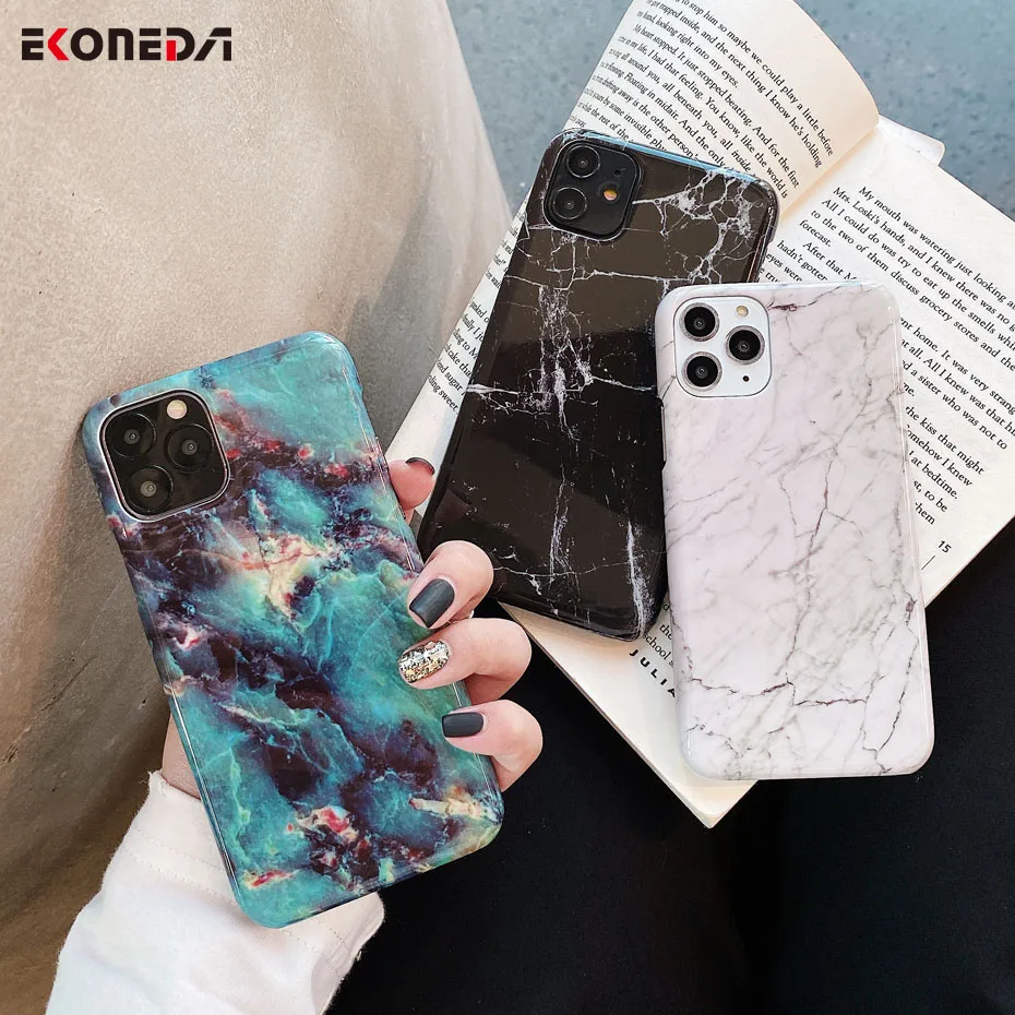 Ekoneda Hard Plastic Case For iPhone 11 Pro Max XR XS Max Case Glossy Marble For iPhone 7 7Plus 8 8Plus X XR 11 Back Cover