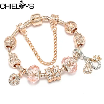 

CHIELOYS Luxury Brand Women Bracelet Rose Gold Crystal Charm Bracelet for Women DIY 925 Beads Bracelets & Bangles Jewelry Gift