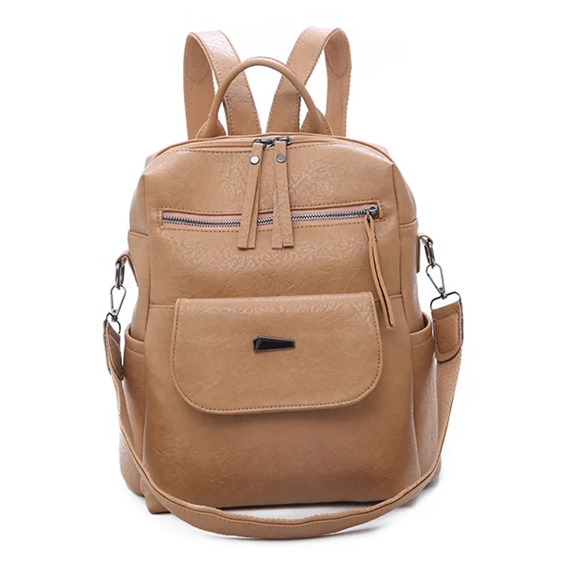 College Style Retro Multi-Purpose Backpack Women's 2018 New Style Campus Soft Leather College Student School Bag Versatile Backp
