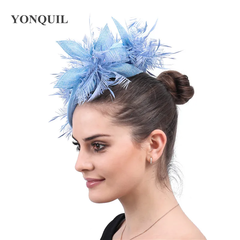 New peach color wedding formal fedora cap women fascinator hat elegant headband party race church headpiece with floral hats