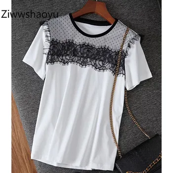

Ziwwshaoyu Fashion Black Patchwork White Short Sleeve T Shirts Tees Women's Summer High Quality Clothing