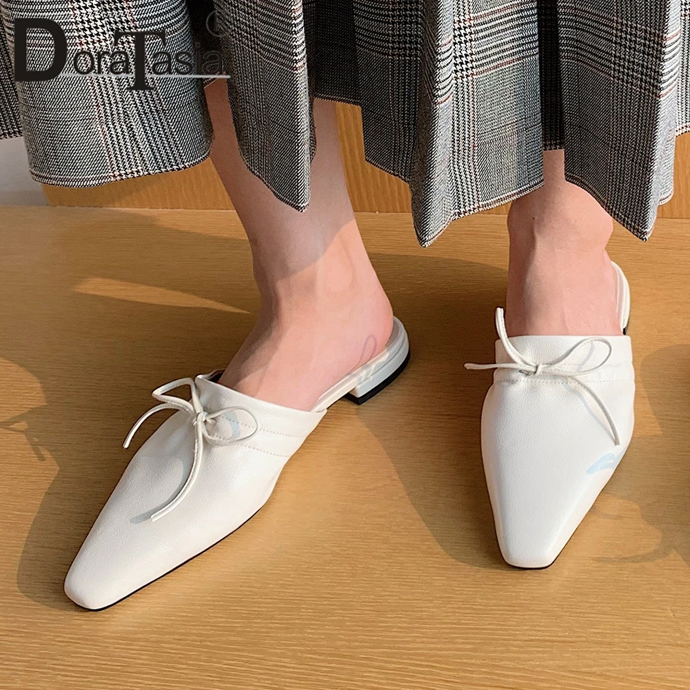 

DORATASIA Daily Comfort Leather Insole Mules Summer Genuine Leather Mules Women Fashion Square Toe Low Heels Shoes Woman