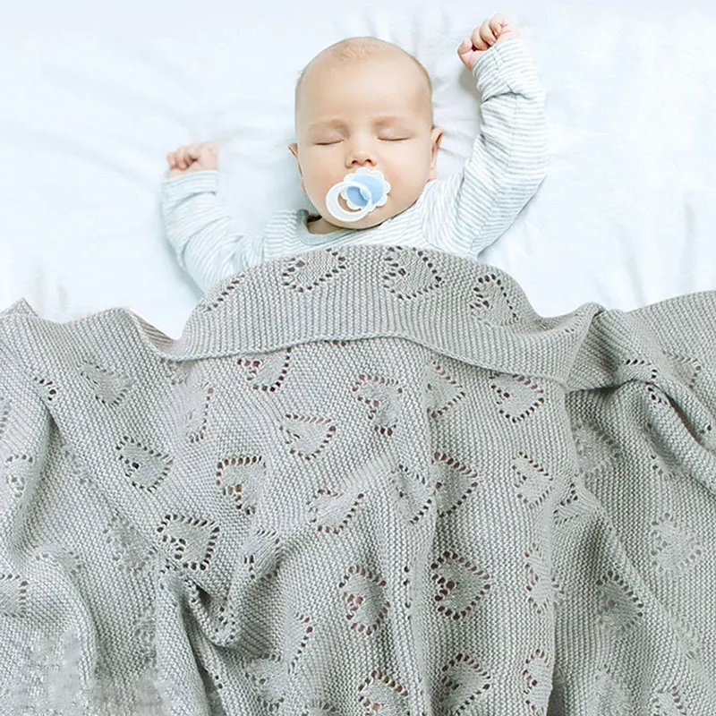 

Solid Knitted Baby Blankets Newborn Wrap Cotton Stroller Bedding Quilts Toddler Swaddling Wrap Infant Muslin Swaddle 100*80 CM