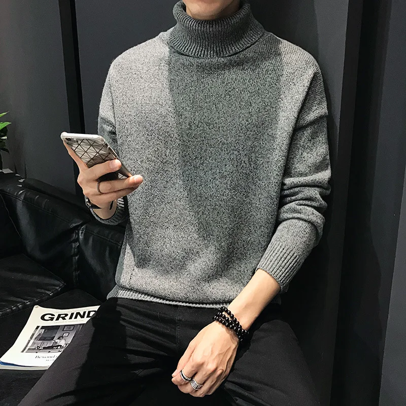 Winter Turtleneck Sweater Men Warm Slim Fashion Solid Color Thick Knit Sweter Men Clothes Wild Long Sleeve Pullover Man M-3XL