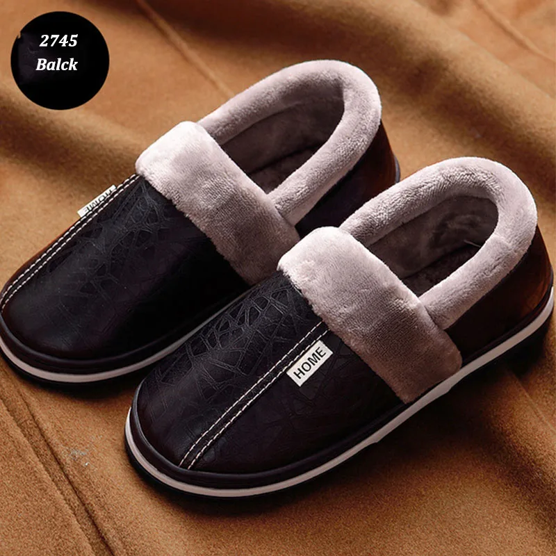 2745Black Прямая поставка; мужские тапочки; зимние тапочки; нескользящий для дома; мужская кожаная обувь для дома; водонепроницаемые теплые тапочки; GXYZ216 - Цвет: 2745Black