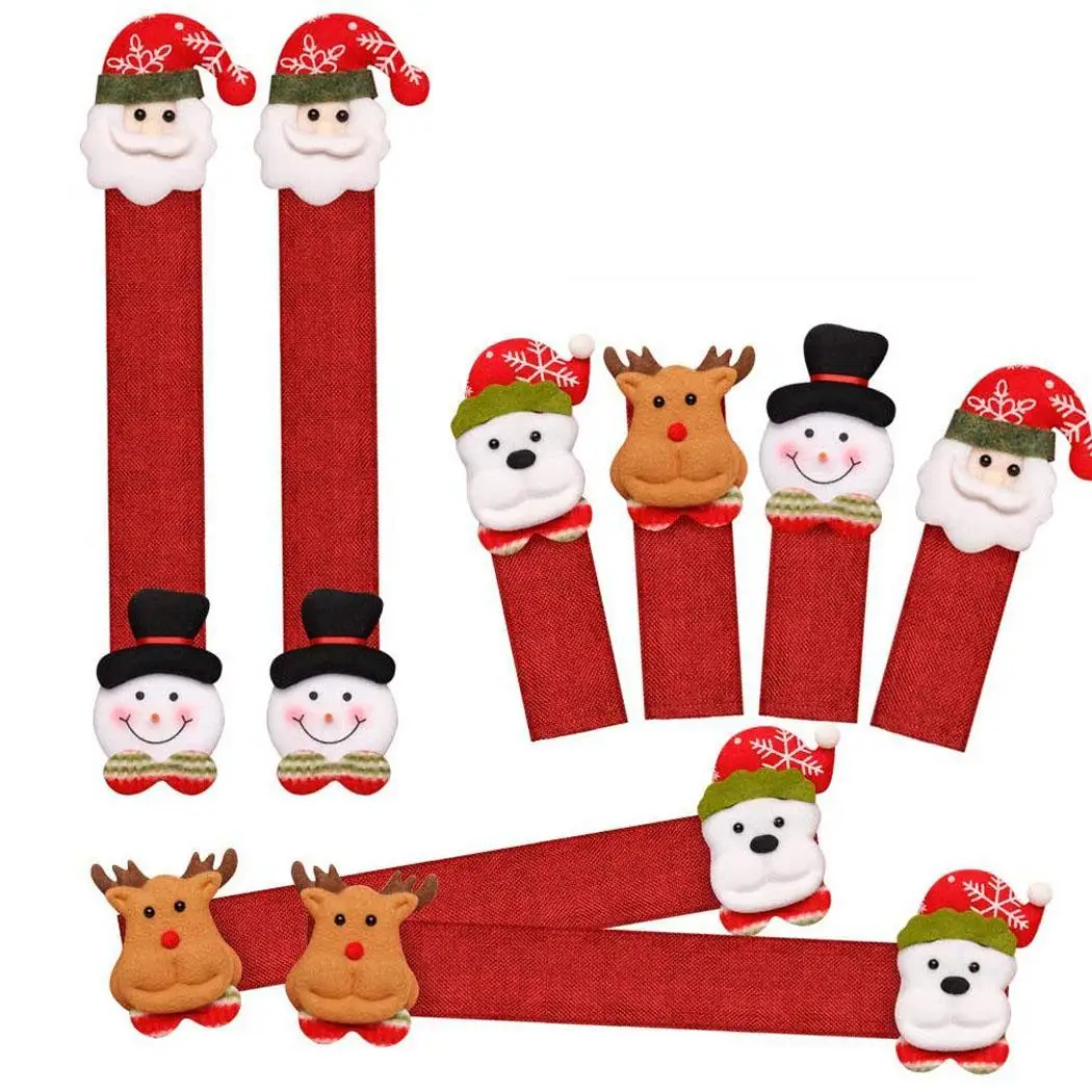 Kitchen Santa Snowman Refrigerator Door Handle Covers Red Christmas Cartoon Decorations 1-6 Home