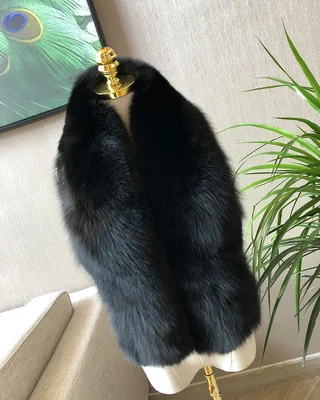 Pure black Женская мода, новинка, полностью натуральный Лисий меховой воротник, цельный мех серебристой лисы, женская осенняя и зимняя теплая шаль, шарфы - Цвет: Pure black