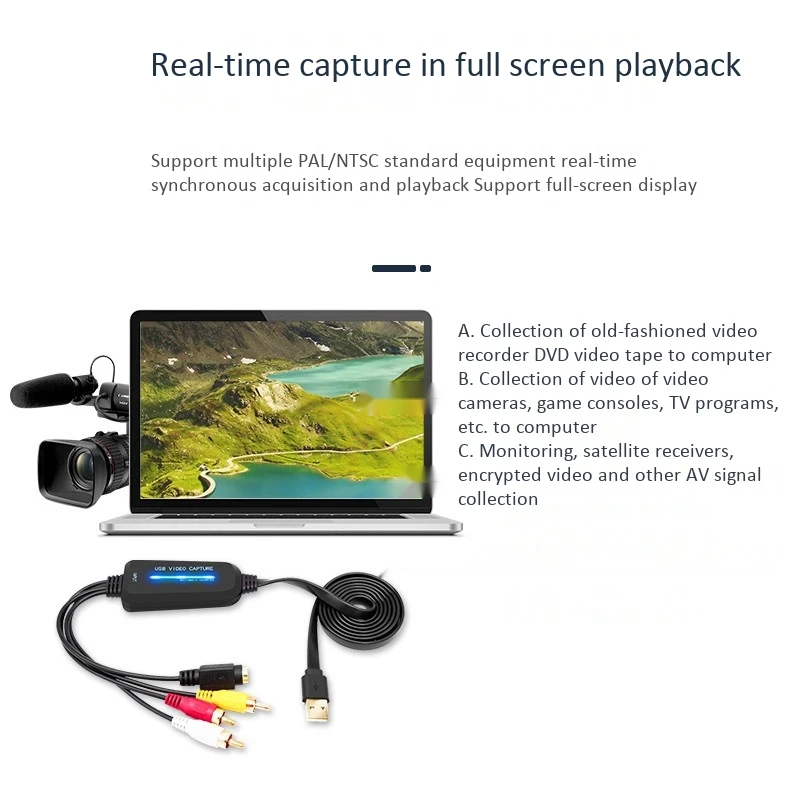 USB 2.0 Video Capture Card Single Channel AV Device Drive-Free Digital Converter