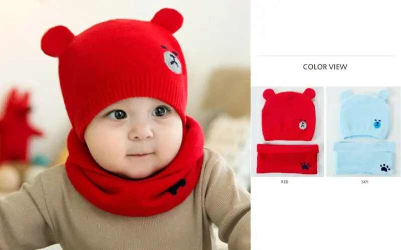 Lovely Baby Warm Winter Knit Wool Beanie Hat Neckerchief Ski Cap For Boy Girl