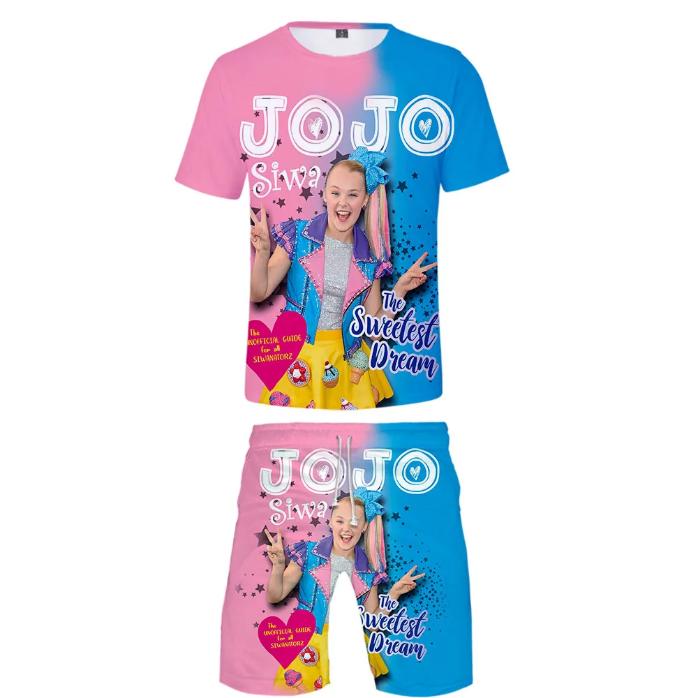 JOJO SIWA с 3D принтом для женщин/мужчин комплект из двух предметов Модный летний укороченный топ+ шорты Лидер продаж kpop уличная одежда