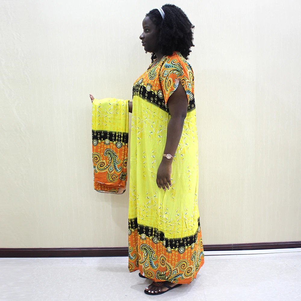 African Traditional Print Cotton Loose Dress for Ladies Vintage Winter Elegant Women Maxi Dresses