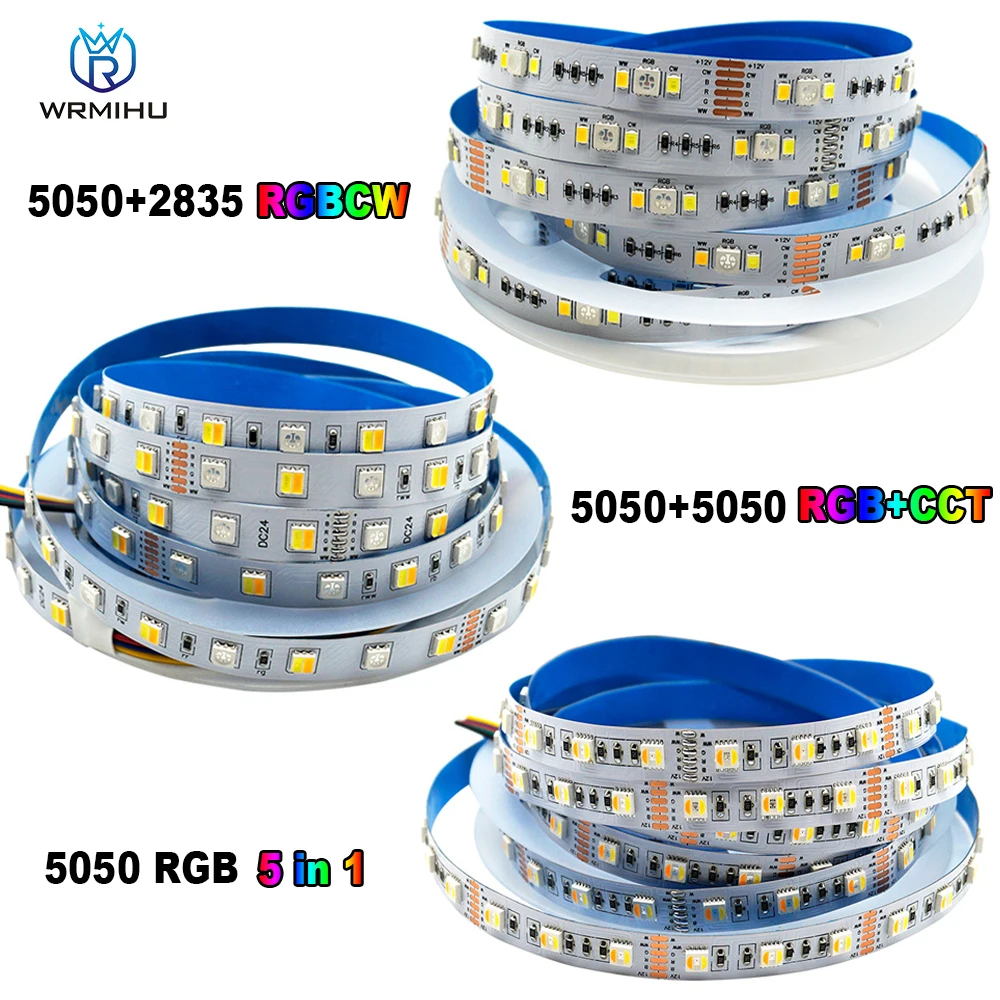 

5m/lot 12/24V SMD5050 RGB+CCT 5 in1 RGB+White+Warm White Flexible 60LED/m LED Strip Light For Building Ceiling Display Cabinet