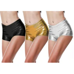 Calcinha das mulheres brilhante metálico cor shorts carnaval dança do ventre shorts de couro verão cintura alta sexy calças quentes shorts