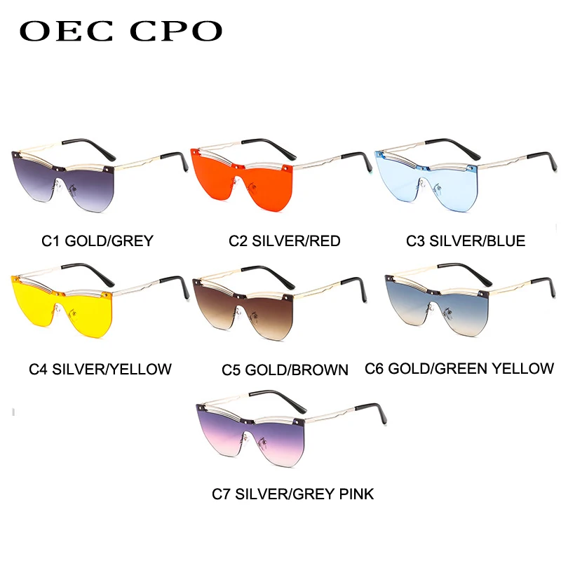 OEC CPO, модные, без оправы, кошачий глаз, солнцезащитные очки, женские, металлические, градиентные, солнцезащитные очки, Роскошные, с защитой от ультрафиолета, очки для улицы, мужские очки O450