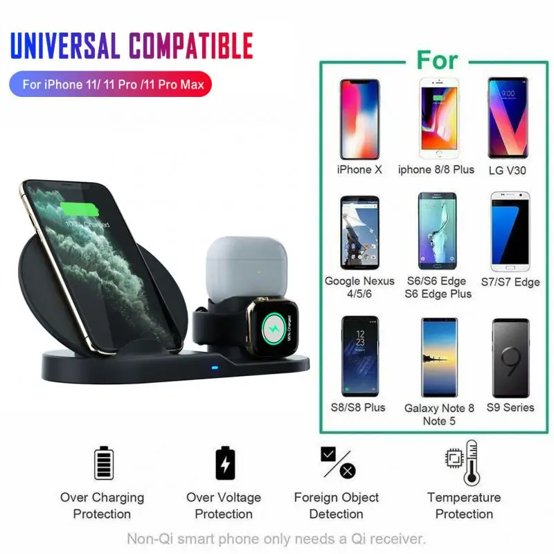 Для IPhone 11 Pro Max Xs/Xs Max для samsung S10 S9 S10e 3 в 1 Беспроводное зарядное устройство зарядная док-станция Подставка IWatch зарядная станция