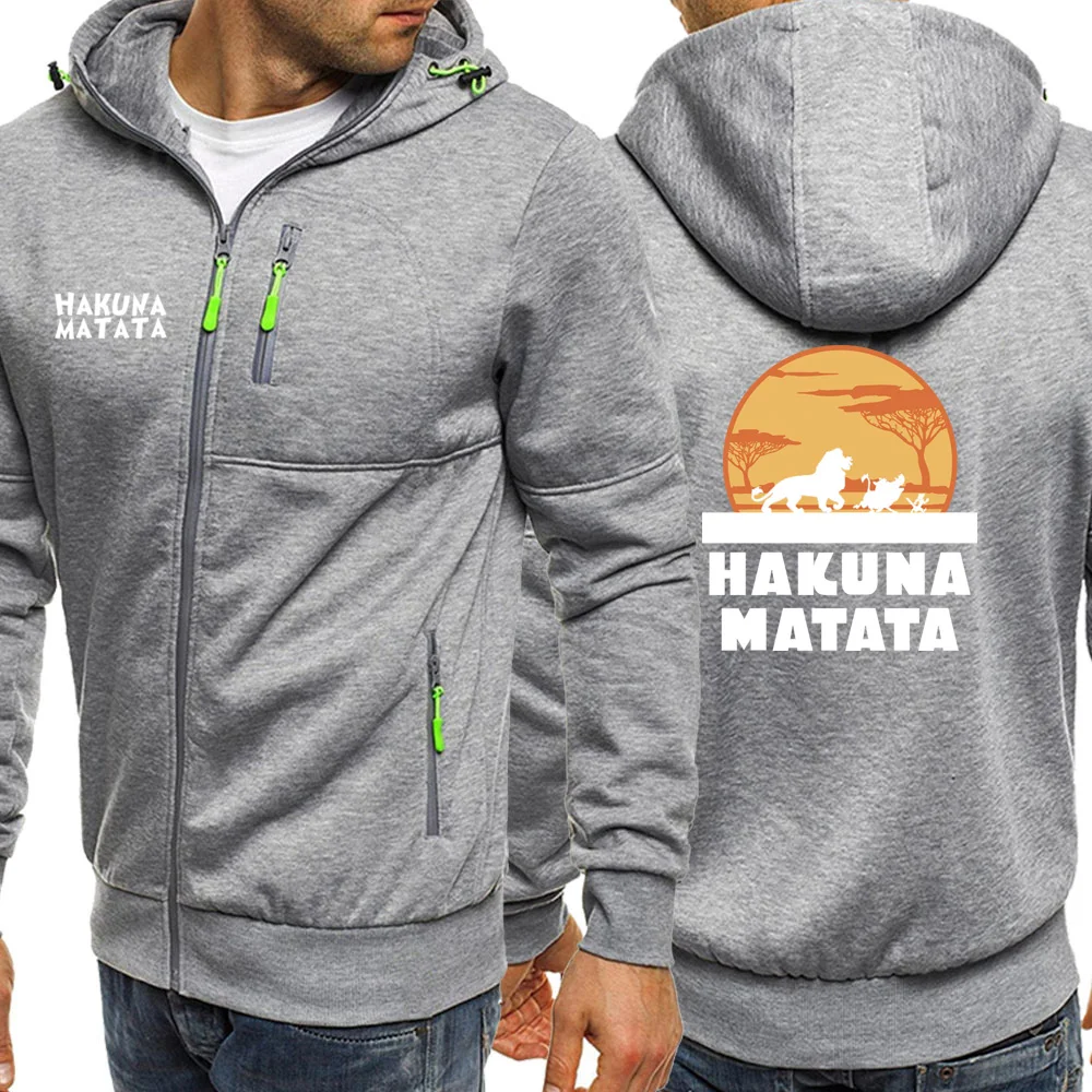 HAKUNA MATATA, мужская куртка на молнии, осень, брендовые толстовки с капюшоном для мужчин, принт с животными, мужской спортивный костюм, хипстерская одежда, Harajuku