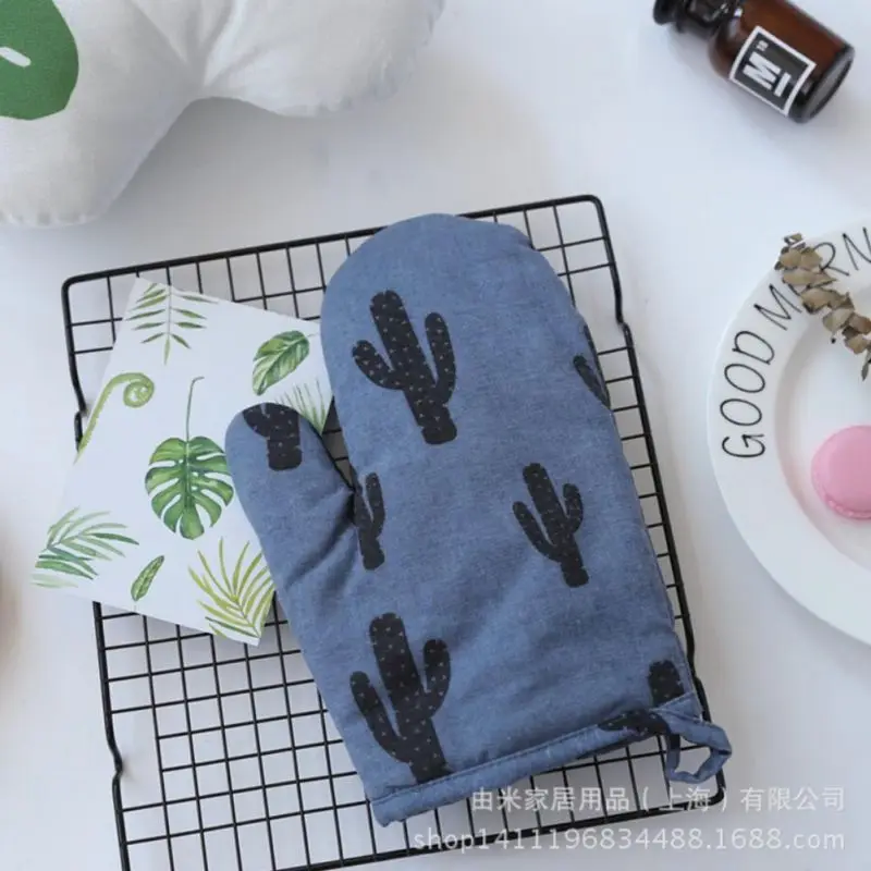 1Pcs Cotton Oven Oven Mitten Heatproof Cooking Microwave Glove Supplies Thickening Kitchen Non-slip