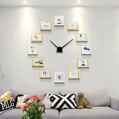 Большой DIY настенные часы современный дизайн 12 фоторамка часы креативное шоу семейная картина большие настенные часы Уникальный домашний декор тихий - Цвет: Wooden
