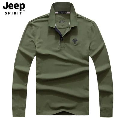 JEEP дух Фирменная Новинка поло осеннее рубашка Для мужчин с отложным воротником и длинным рукавом, Повседневное хлопок Для мужчин Поло рубашка M-XXXL рубашка поло HOMBRE - Цвет: Армейский зеленый