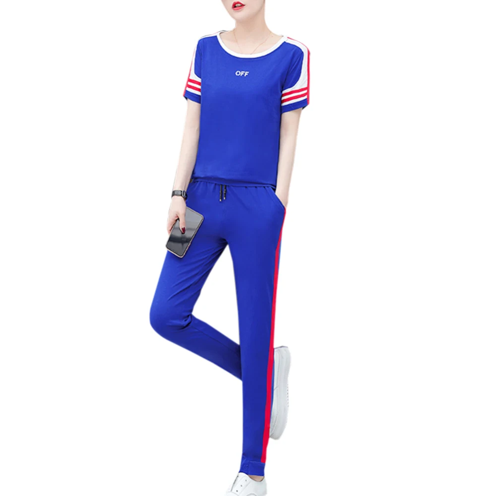 Blue M Женский спортивный костюм с коротким рукавом, спортивные костюмы, женские повседневные штаны, мягкий и удобный спортивный костюм для женщин, модный - Цвет: Blue M
