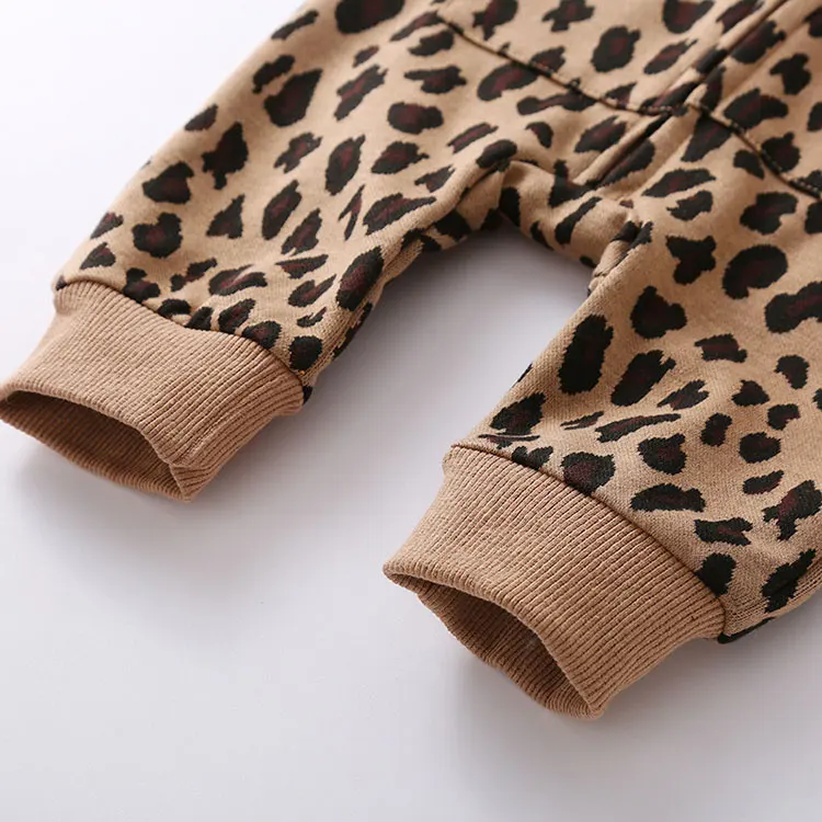 Leopard Print Baby Clothes Girl Romper Spring Autumn Baby Boy Clothes Cotton Long Sleeve Hooded Infant Rompers 9-24 Months Cute Infant Baby Girls Romper