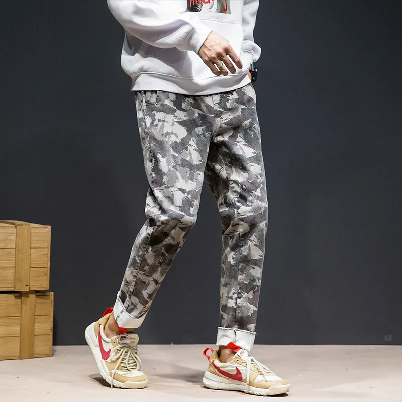 Модные мужские широкие брюки 2019 осенние уличные камуфляжные украшения джоггеры
