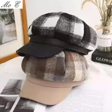Осенне-зимние шапки Женская мода Newsboy Кепка Женская Повседневная Клетчатая Кепка