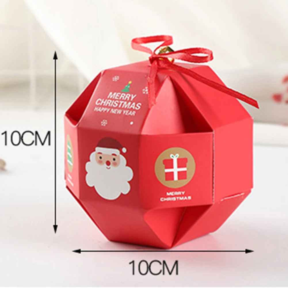 10Pcs Christmas Paper Candy Box Portable Carrier Gift Box Homemade Biscuits Packaging Bag Xmas Party Supply