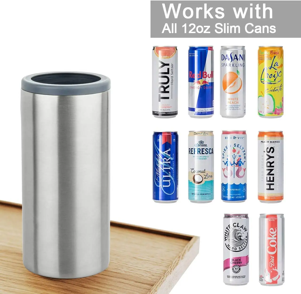 12oz Slim Can Cooler Stainless Steel Silver Beer Cold Keeper Double Wall Insulated Vacuum Cola Drink Beverage Beer Can Holder Vacuum Flasks & Thermoses