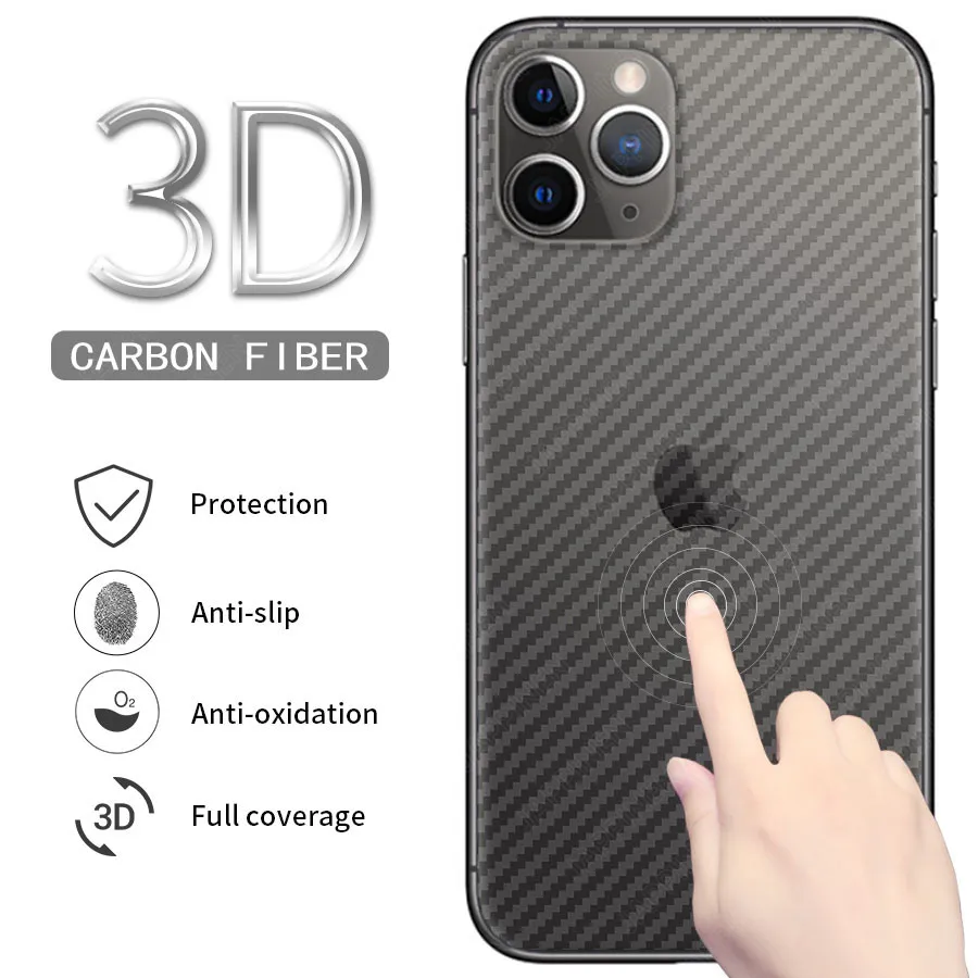 5Pcs/Lot Full Cover Carbon Fiber Screen Protector for iPhone 11 Pro XS Max XR X 8 7 6 6s Plus Back Film | Мобильные телефоны и