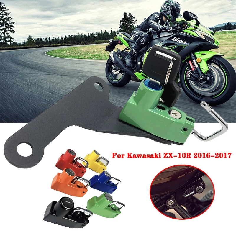 Black Green Blue Red Helmet Lock Kit Aluminum with 2 Keys fits For Kawasaki ZX-10R ZX10R ZX 10R 2016 2017 Motorcycle Accessories lemike c35 helmet bluetooth headset 1100mah rechargeable lithium battery blue