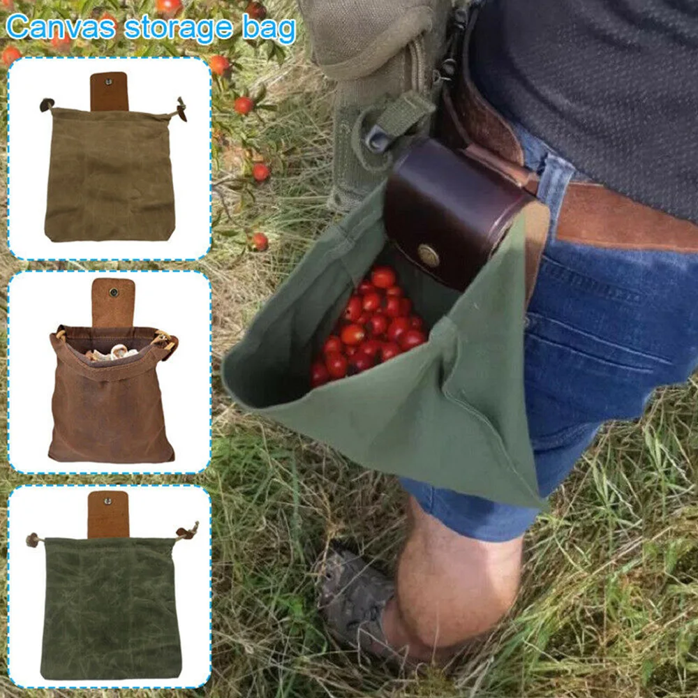 Kacsoo Canvas Foraging Pouch Collapsible Bushcraft Bag Waist Packs with Drawstring Heavy Duty Tool Pouch for Outdoors Camping Hiking