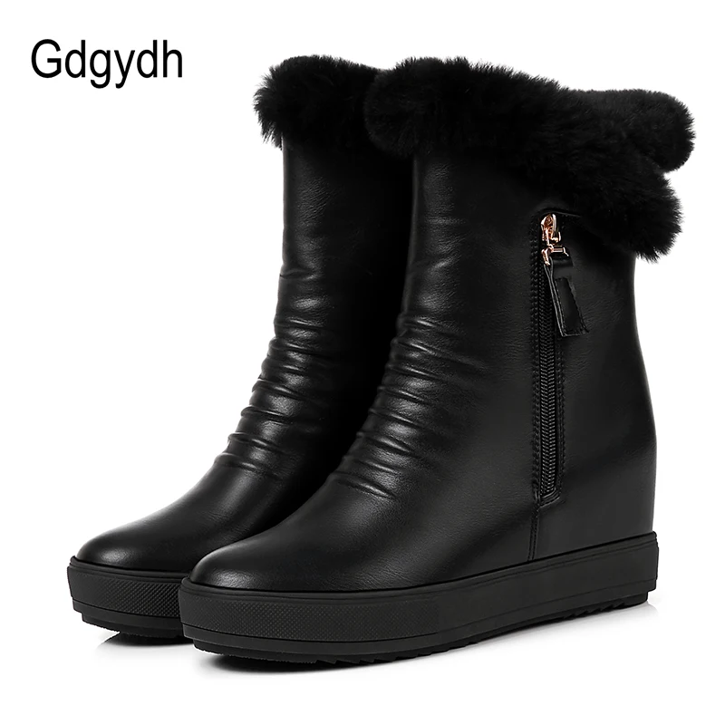 

Gdgydh Fashion Real Fur Snow Boots For Women Height Increasing Plush Inside Warm Shoes Woman Waterproof Winter Boots Black White