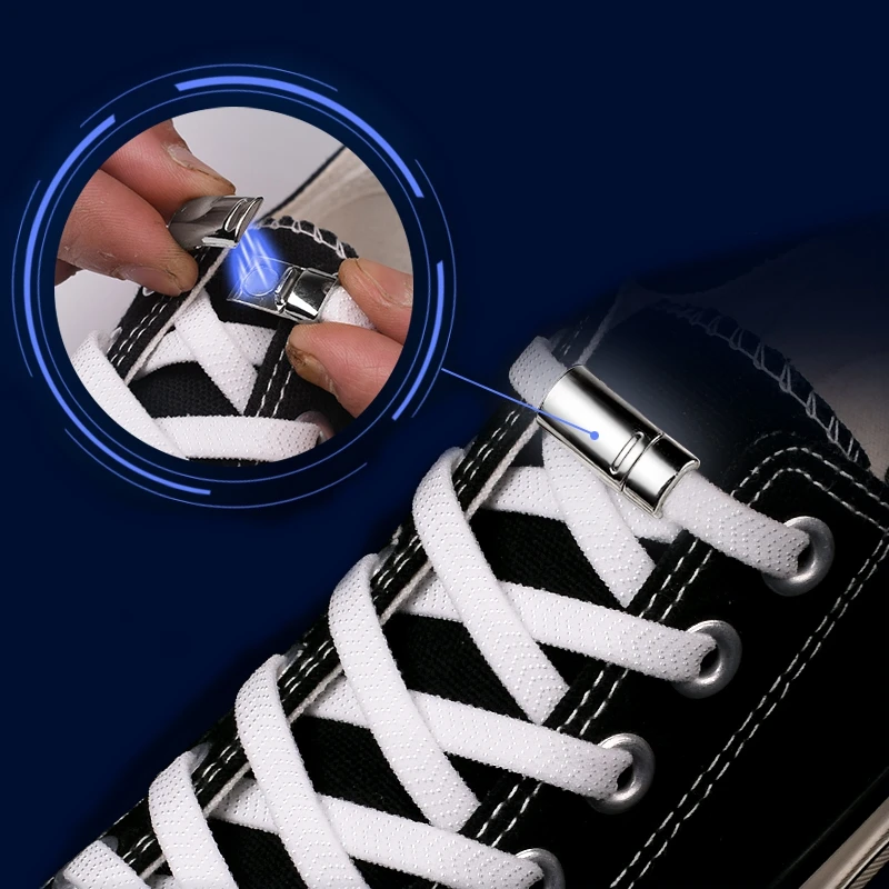 Magnetic Shoelaces Elastic 1 Second Locking Metal Flat No Tie Shoelace off white Convenience Quick Sneakers Lazy laces 1 Pair