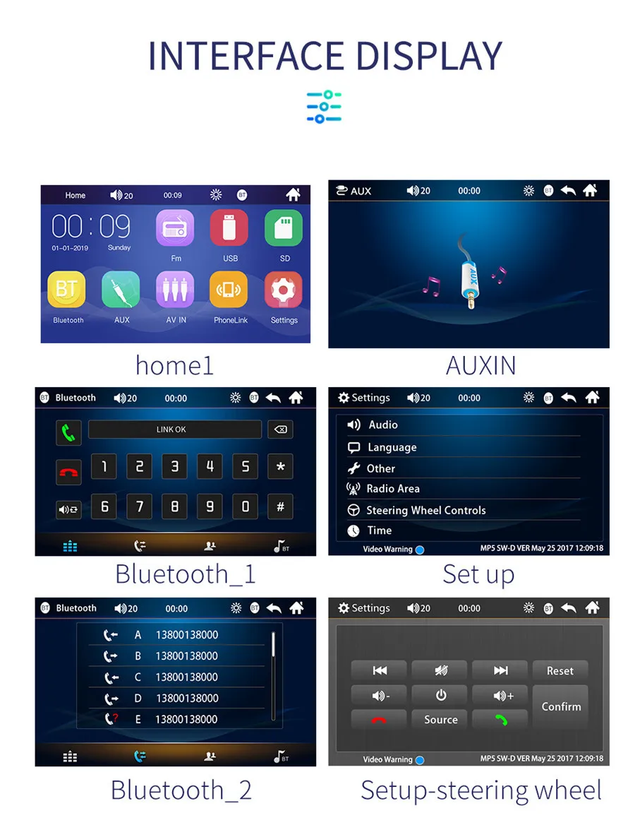 " 2DIN сенсорный экран HD Авто Стерео MP5 плеер Bluetooth USB TF fm-плеер с 8LED тыловой камерой