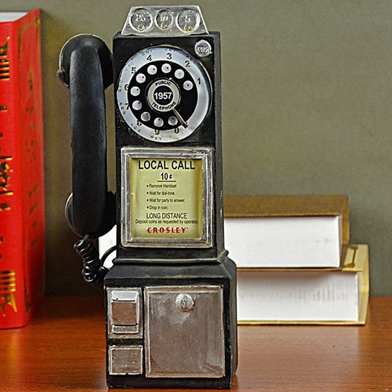 

Home Decor Vintage Telephone Model Wall Hanging Crafts Ornaments Retro Home Furniture Figurines Phone Miniature Decoration Gift
