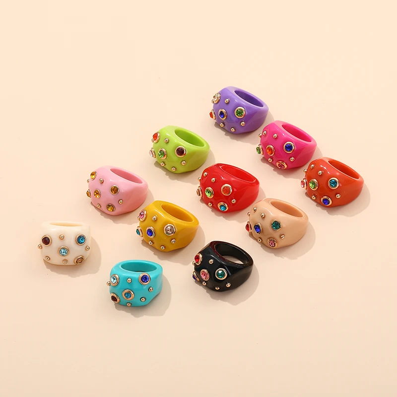 Fashion Big Women's Rings Luxury Minimalist Black Resin Punk Crystal Rings for Teen Girls Vintage Simple Pink Cute ring finger ring