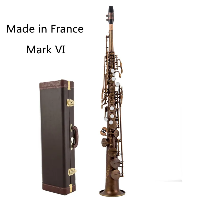Made In France Mark Vi Ottone Dritto Soprano Sax Sassofono Bb B Piatto Strumento A Fiato Naturale Shell Key Carve Pattern