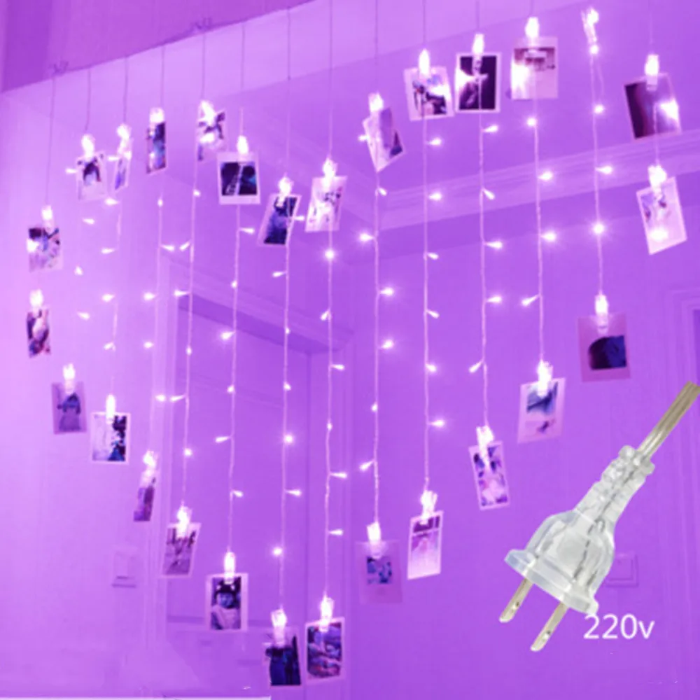 2x1,5 м 128LED в форме сердца фонарики гирлянда модные фотографии plug Powered лампа Рождество праздник свадьба украшение дома - Испускаемый цвет: Purple