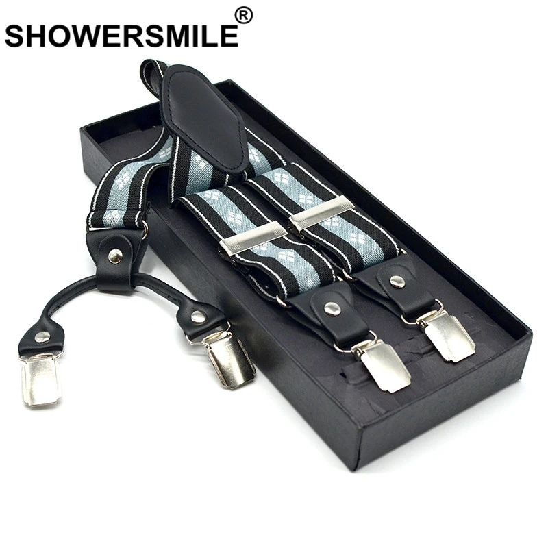 Подтяжки SHOWERSMILE мужские в полоску Эластичные Y образные 4 зажимы подвески 3 5*120 см