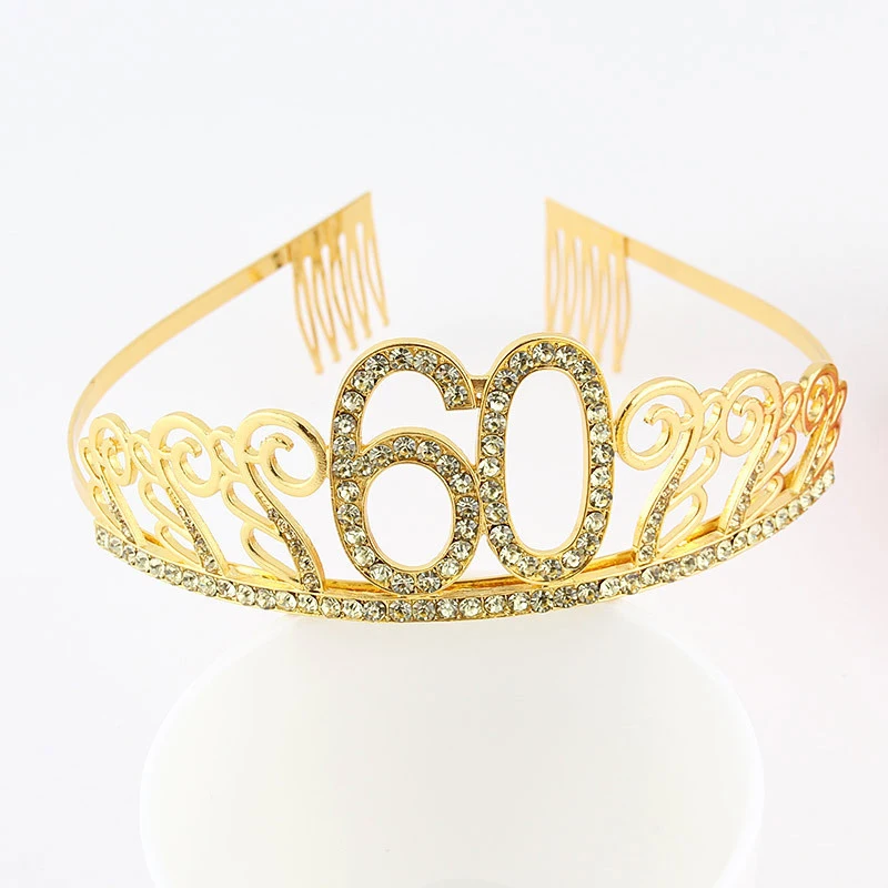 Gold 30 40 50 60 Crystal Birthday Queen Tiara Birthday Crown for Women 30th 40th 50th 60th Birthday Party Decoration Cake Topper